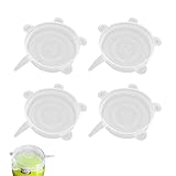 4-Piece Silicone Stretch Lid Set - Universal 9.5cm Food Covers for Containers, Tins & Yogurt Pots (Dishwasher/Freezer Safe, Thickened Reusable Design)