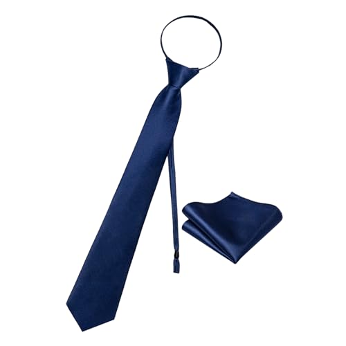 Image of YourTies Zipper Tie for Men Adjustable Pre-tied Satin Neckties and Pocket Square Set Solid Color Business Formal Wedding