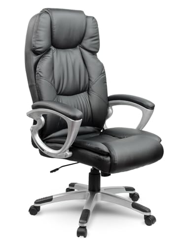 Fauteuil de bureau pivotant en cuir synthétique noir siège rotatif EAGO
