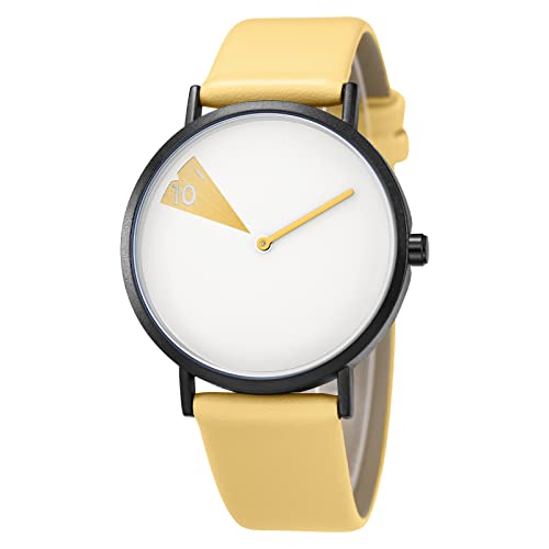 SHENGKE Reloj Minimalista para Mujer Correa de Cuero Ultrafina Moda Relojes de Cuarzo para Mujer Relojes a Prueba de Agua Reloj de Mujer Amarillo Y Blanco