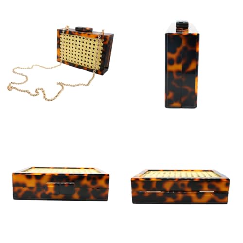 Image of RomanticDesign Women Acrylic Handbag Rattan Woven Pattern Square Box Crossbody Handbag Shoulder Bag Chain Purse