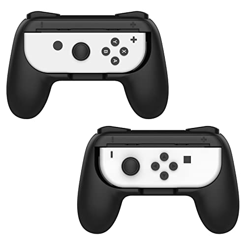 ジョイコングリップ 2個セット Switch Joy-Con ハンドルグリップ Switch 有機ELモデル/Switch/Switch Lite対応 おすそわけ用最適 持ちやすい 素早く反応 取付簡単 保護ケース 耐衝撃 Switch OLED カバー Black
