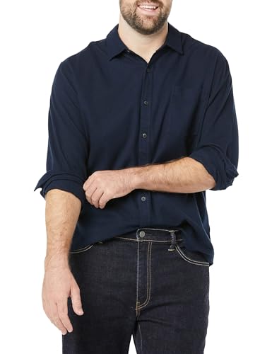 Image of Amazon Essentials Men's Regular Fit Long-Sleeve Flannel Shirt, Soft Brushed Cotton, Lightweight yet Warm