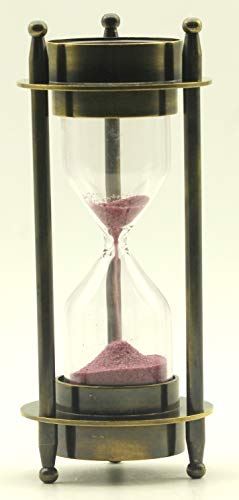 De Cube Hourglass Sand Timer with Antique Maritime Brass Compass Coffee Table Office