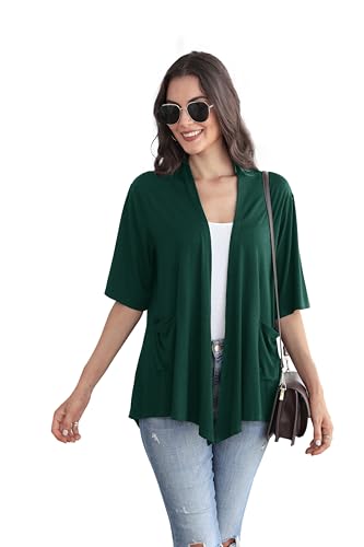 Image of ADANIKI Women 2026 Summer Lightweight Cardigan, Short Sleeve Open Front Casual Trendy Womens Kimono Cover Up with Pocket