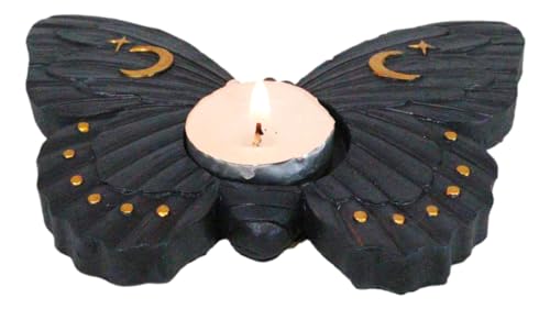 Ebros Gift Wicca Metaphysical Celestial Moons Black Moth Votive Tealight Candle Holder Figurine Decorative Candleholder