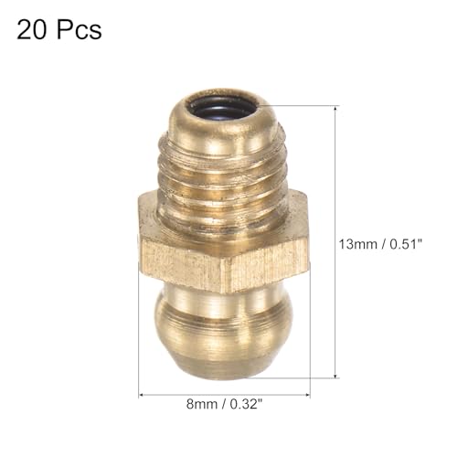 Image of uxcell Brass Straight Grease Fitting 1 /4 inch-28 Thread 8mm Width Hydraulic Grease Fitting Accessories, 20Pcs