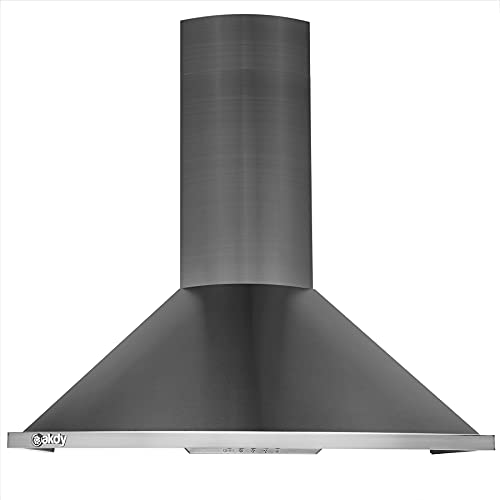 Akdy 30 In. 343 Cfm Convertible Wall Mount Range Hood Push Button And Led Lights In Black Stainless Steel #TOP2