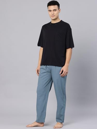 Image of Majestic Man Men's Pure Cotton Solid Lounge Pyjama Pants| Comfort Fit | Elastic Waist with Drawstring | 3 Pockets | Front Zip Closure