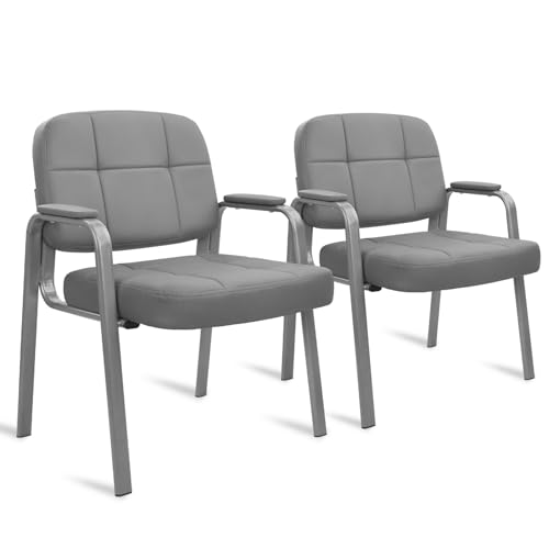Image of CLATINA Big & Tall 500 lbs Waiting Room Guest Chair, Leather Office Reception Chair No Wheels with Padded Arms for Elderly Home Desk Conference Room Lobby Side Salon Clinic, Grey(2 Pack)