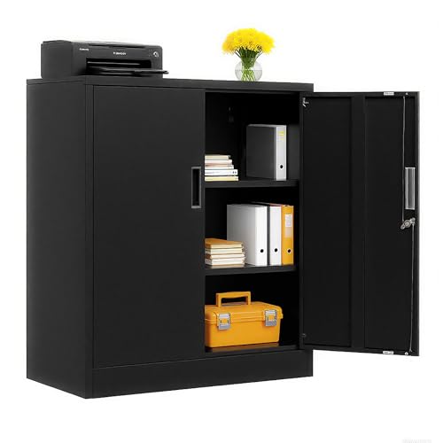 BESFUR Metal Storage Cabinet 36' H, Black Steel Locking Cabinet with 2 Lockable Doors and 2...