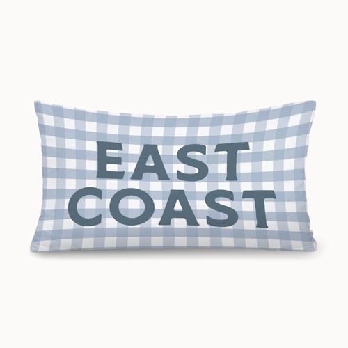 XYDEG Coastal Beach Girls Room Decor 12x20 Pillow Cover, East Coast Preppy Trendy Gray and White Plaid Decorative Lumbar Pillow Covers for Boys Bedroom College Dorm Sofa Couch