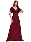 Fully lined, padded in the bust, zipper closure, low stretchy. Features: V-Neckline, Flutter Sleeves, Empire Waist, Floor Length. Elegant formal party dresses, wedding bridesmaid dresses, mother of the groom dresses. Perfect as formal dress, evening ...