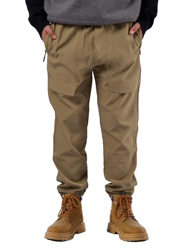 SERENYOU Waterproof Hiking Trousers Boys Softshell Elastic Waist Pants Kids Trekking Joggers Khaki 14-16 Years (Manufacturer's Size: 180)