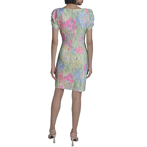 Image of KARL LAGERFELD Short Ruched Sleeve Jewel Neck Sheath Mini Dress