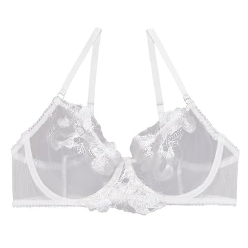 Image of Lilosy Sexy Leaf Floral Embroidered Mesh Sheer Women Underwire Push Up Lingerie Set
