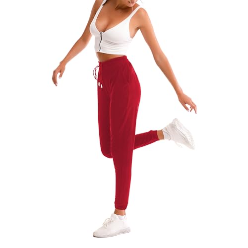 Stanpetix Damen Sweatpants mit Taschen - Jogger für Frauen Sporthosen Hosen (Rote,M)