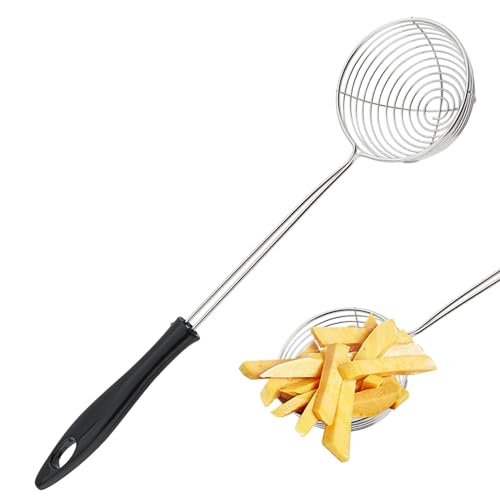 Tongdejing Stainless Steel Spider Strainer Spoon, Non-Stick Cooking Pasta Scoop Bean Scoop Draining Strainer Scoop with Ergonomic Handle for Hot Pot, Beans, Meatball (size:S)