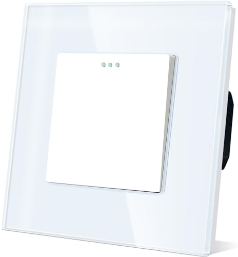 TAWOIA Lichtschalter 1 Fach 1 Weg Unterputz Taste Schalter 86 * 86mm Lichtschalter Glas Weiß Kippschalter