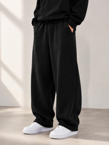 Image of 320 GSM Heavyweight Baggy Track Pants for Men | Oversized Fleece Sweatpants | Relaxed Fit Joggers with Deep Side Pockets | Winter Casual Lounge Wear | Elastic Waist with Drawstring