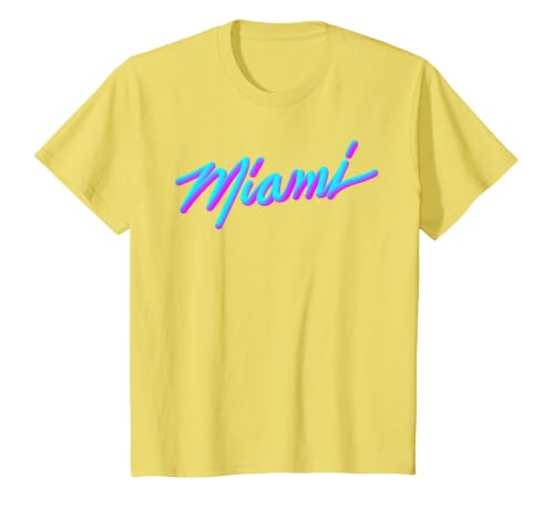 Miami - Vaperwave Synthwave 80s Style Retro Design T-Shirt, Youth, Lemon Yellow, 4T