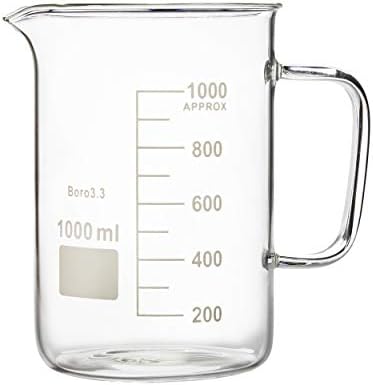 Labnique Glass Beaker with Handle, Beaker Mug with Pouring Spout, 1000ml (33.8 oz / 4.2 cups)