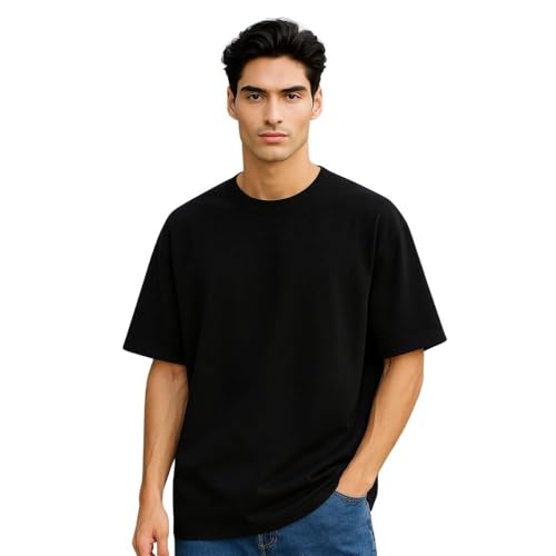 Image of Nobero 100% Cotton Oversized T Shirts for Men Stylish | Oversized Fit | Solid T Shirts for Men 180 GSM Combed Cotton | Round Neck Half Sleeve