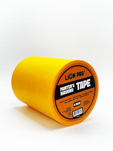 Image of Lion-Pro Painter's Masking Tape, 2 Inch Wide (2 in. x 55 Yds), Professional-Grade, High Adhesion, Ideal for Multi-Surface Use, 4 Rolls (4, Chrome Yellow, 2 INCH)