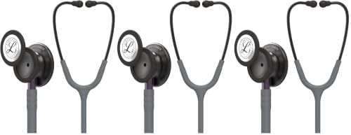 Image of 3M Littmann Classic III Monitoring Stethoscope, 5873, More Than 2X as Loud, Weighs Less, Stainless Steel Smoke-Finish Chestpiece, Grey Tube, 27 inch Violet Gray Stem, and Smoke Headset (Pack of 3)