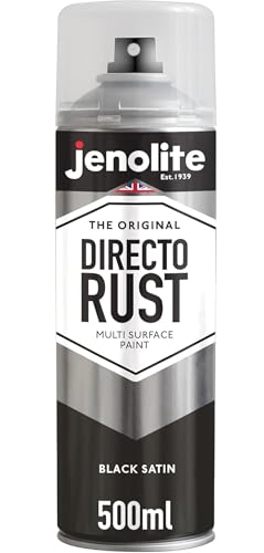 JENOLITE Directorust Spray Paint Satin Finish | BLACK | 500ml | Direct To Rust Spray Paint For Metal | All-In-One Multi Surface Paint for Metal Wood Plastic Ceramic | RAL 9005