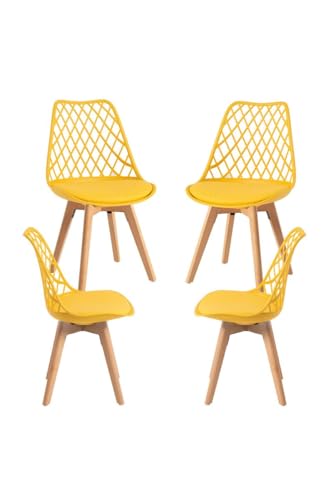 Regalos Miguel - Lot de 4 chaises Mima Jaunes, pour Salle à Manger et Cuisine, Style Nordique, Structure en polypropylène, Assise revêtue de Similicuir et...