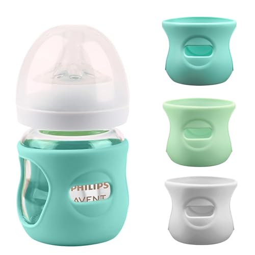 Image of Silicone Sleeves for Avent Glass Natural Baby Bottle,3 Pack Bottles Shatter Proof Bottle Covers,Anti Flow Holder Compatible Baby Bottle 4 oz, BPA Free (Grey+Blue+Green)