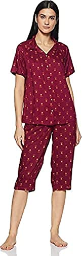 Image of Longies Women's Rayon Pyjama Night Suit Regular Capri Set ((LGRCSSY012 Red Large) L)
