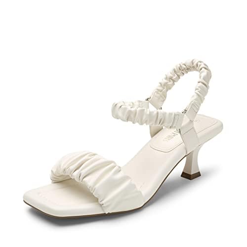 DREAM PAIRS Kitten Heels for Women Comfortable Low Heels Sandals Suqare Open Toe Cute Wedding Party Evening Prom Dance Strap Dress Pump Sandals Shoes 7.5 White