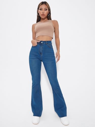 Image of Aahwan Blue Solid Low Waist Bootcut Denim Jeans for Women's & Girls'