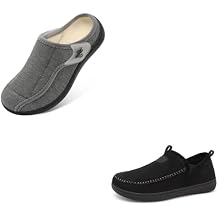 LeIsfIt Wide House Slippers for Men Slip On Indoor Outdoor Shoes DarkGrey and AllBlack Size 11