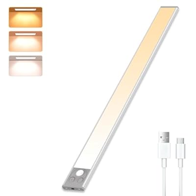 Under Cabinet Lighting 16.54inch 2500mAh Rechargeable Kitchen Lights Under Cabinet 3 Color and Brightness Adjustable Motion Sensor Under Counter Light Fixtures for Kitchen, Pantry, Bedroom [1 Pack]