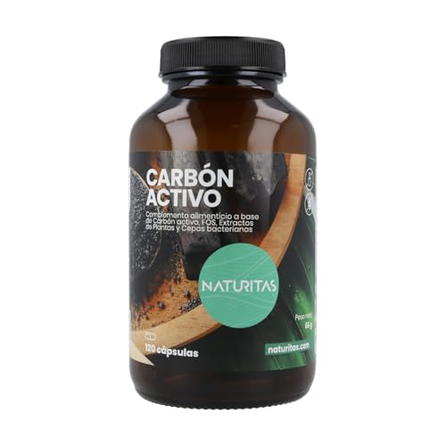 Carbón activo 120 Cápsulas Naturitas Essentials | Ayuda a tratar problemas digestivos y los gases e hinchazón estomacal | Complemento alimenticio