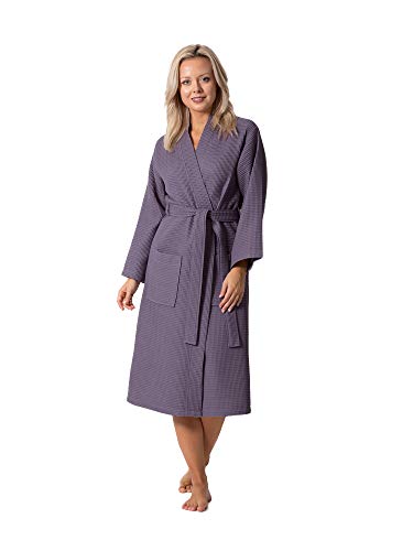 Image of Turkish Linen Waffle Knit Lightweight Kimono Spa & Bath Robes for Women - Quick Dry - Soft