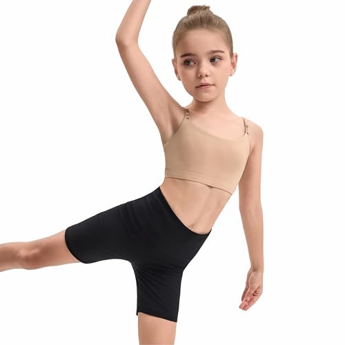 NEWCHAO Adjustable Dance Bra Seamless Bra for Girls,7-16 Years Training Ballet Gymnastics with Clear Strap and Silicone Pads