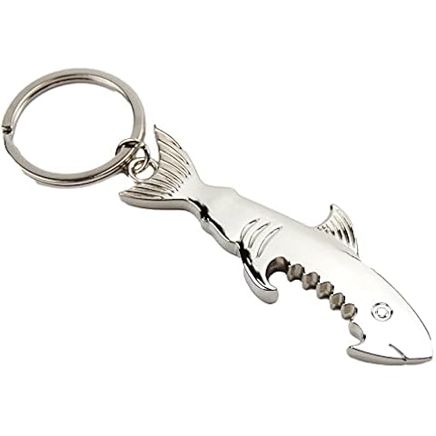 TOPASION Creative Metal Corkscrew Shark Beer Bottle Opener Keychain Pendant Cover