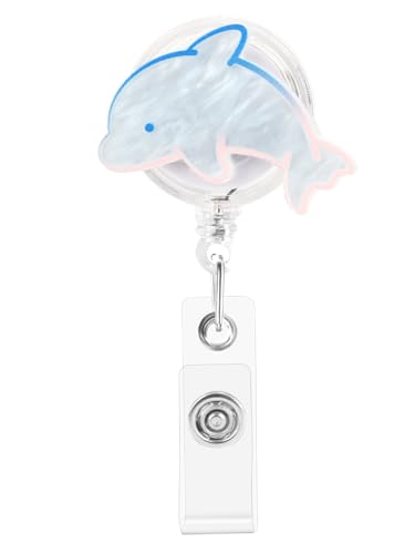 Retractable Badge Reel, Cute Badge Reels for Nurse Badge Holder with Alligator Clip for Doctor Teacher (Dolphin)