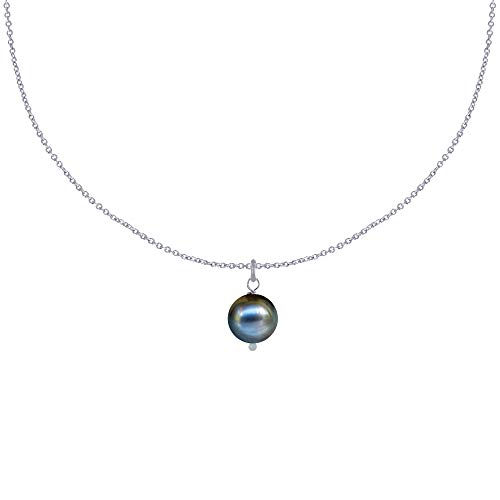 Pendentif Perle de Culture véritable sur collier argent rhodié 925 pour femme chic