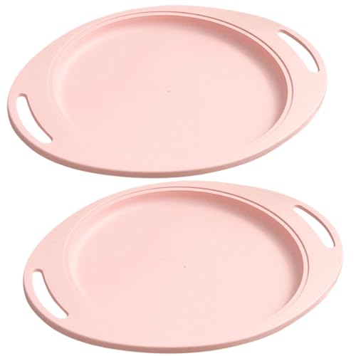 Image of Wheat Straw Plates with Handles Reusable Dinnerware Sets for Snacks, Salads, Noodles, Desserts, Pasta, for Kids & Adults Scratch Resistant Microwave & Dishwasher Safe (34cm, Pink, Set of 2)