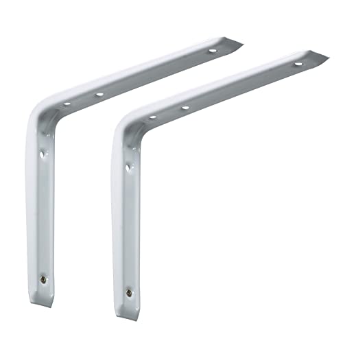 BRESKO Stahlblechkonsole Regalwinkel Wandkonsole Träger Regalträger Winkel Regalhalterung Regalkonsole 2 Stück (Weiß, 250x200 mm) Cover