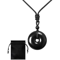 FIGCY Collar de Obsidiana, Colgante de 30 mm con Cordón