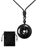 FIGCY Collar de Obsidiana, Colgante de 30 mm con Cordón Ajustable, Joyería de Piedra Negra Natural para Hombre y Mujer, Protección, Armonía y Energía, Amuleto de la Suerte