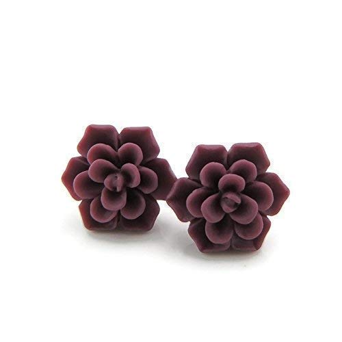 Pretty Smart Hypoallergenic Succulent Earrings on Plastic Posts 13mm (Matte Maroon)