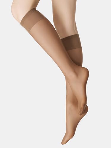 Image of leg elegant Sheer Knee High Stockings for Women, 6 Pairs Knee High Transparent Toes Nylons Pantyhose for Women