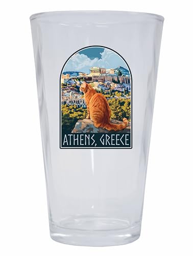 R and R Imports Athens Greece Cat Acropolis Design Souvenir 16 oz Pint Glass Single